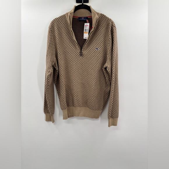 Vineyard Vines Birds Eye Diamond Quarter-Zip Sweater Toasted Almond - Picture 3 of 5